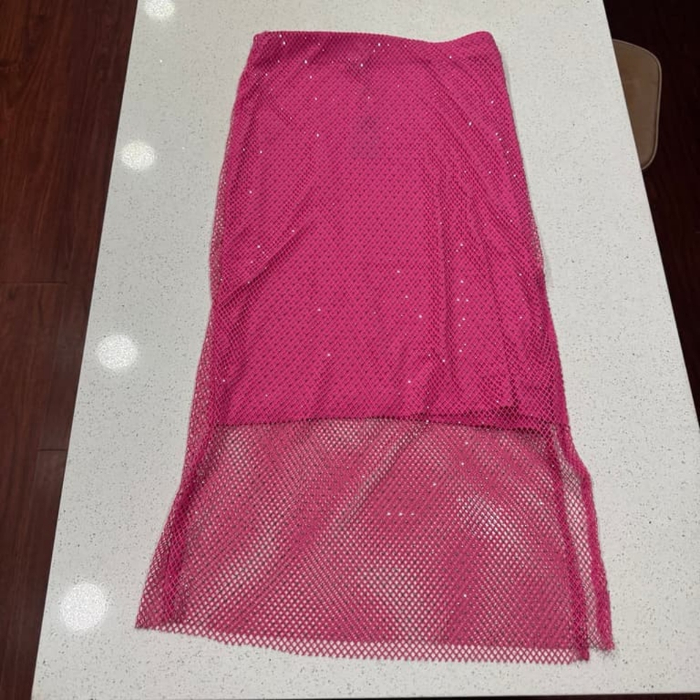 NWT SINCERELY JULES HOT PINK FISHNET STUDDED SKIRT BLING LARGE FAIRYCORE